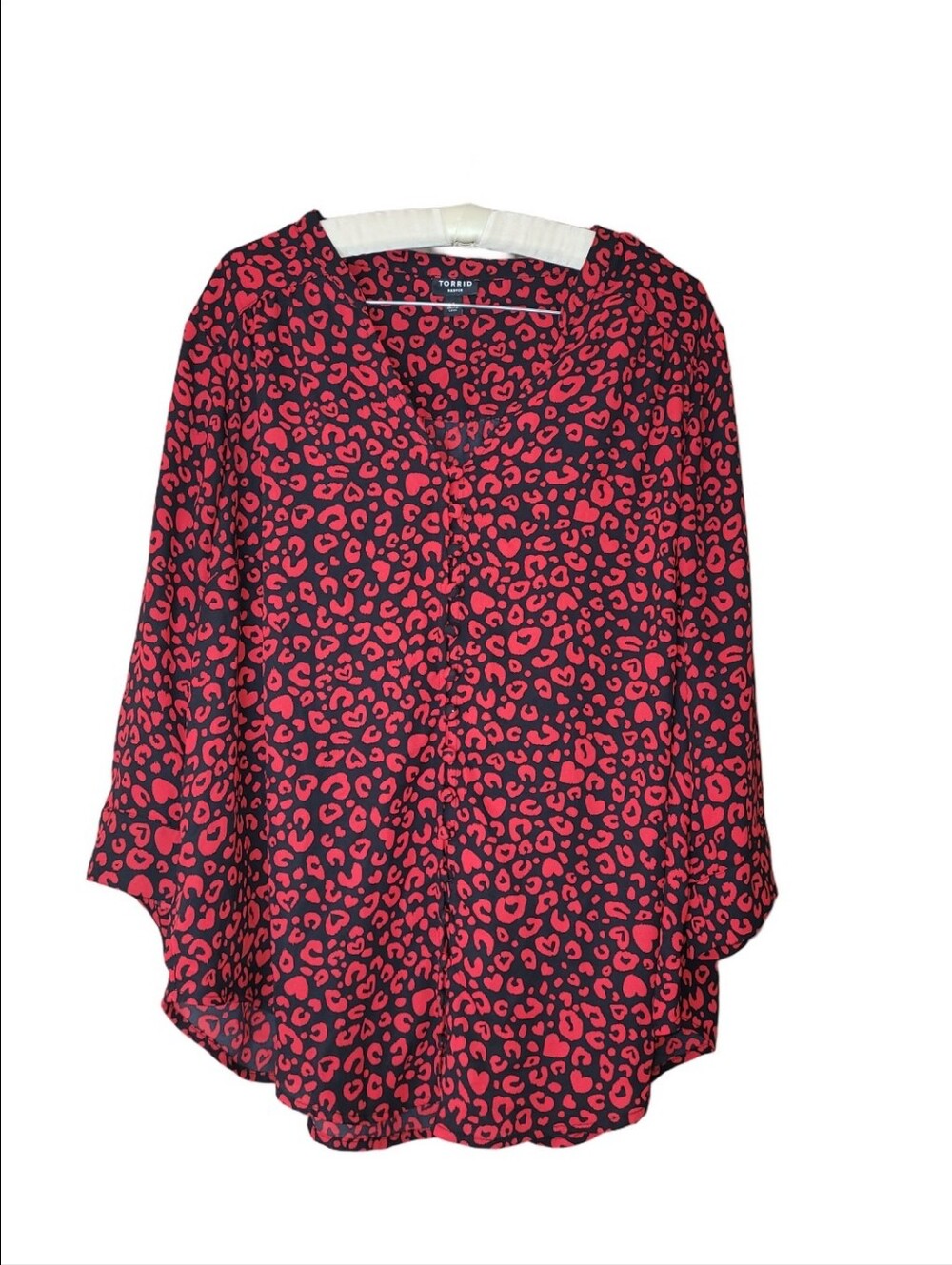 Torrid 1 Harper Red Leopard Print Blouse 3/4 Lengrh Sleeves 1X